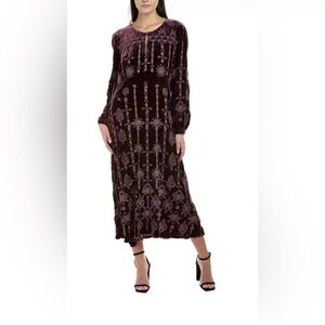 Johnny Was Althea Embroidered Velvet Maxi Empire Waist Boho Dress Purple XS, NEW
